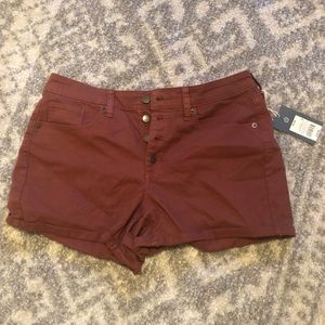 Burgundy High Waisted Button Up Shorts